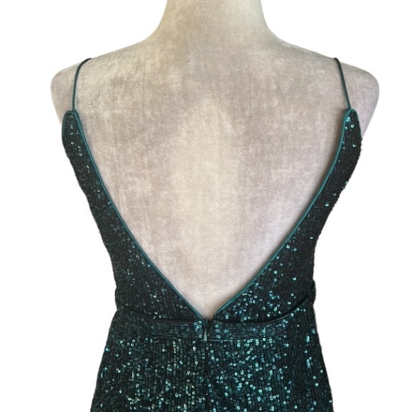 PromGirl Emerald Green Sequin Wrap Front Open Back Mini Dress - 8 - Picture 7 of 11